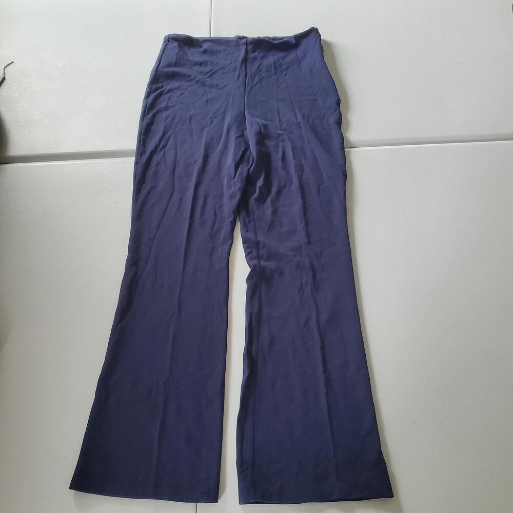 Fabletics Pants Womens Large Navy Blue Flare Leg High Rise Side Zip Stretch Yoga
